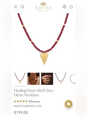 🪷SATYA Healing ❤️ red onyx heart necklace. Wear to manifest LOVE